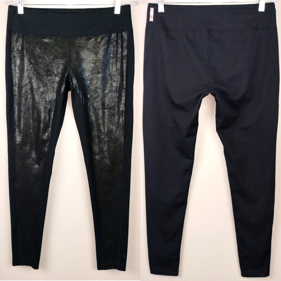 NWOT ZELLA Shimmer Crackle Front Mid Rise Full Length Leggings in Black Sz. L - Picture 1 of 8